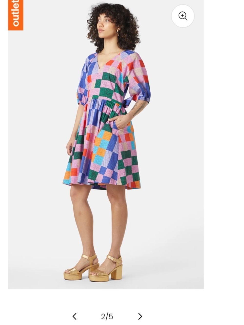 Gorman Patchwork Geometric Organic Cotton Mini Dress Size 18 Puff Sleeve Dress - Picture 5 of 13